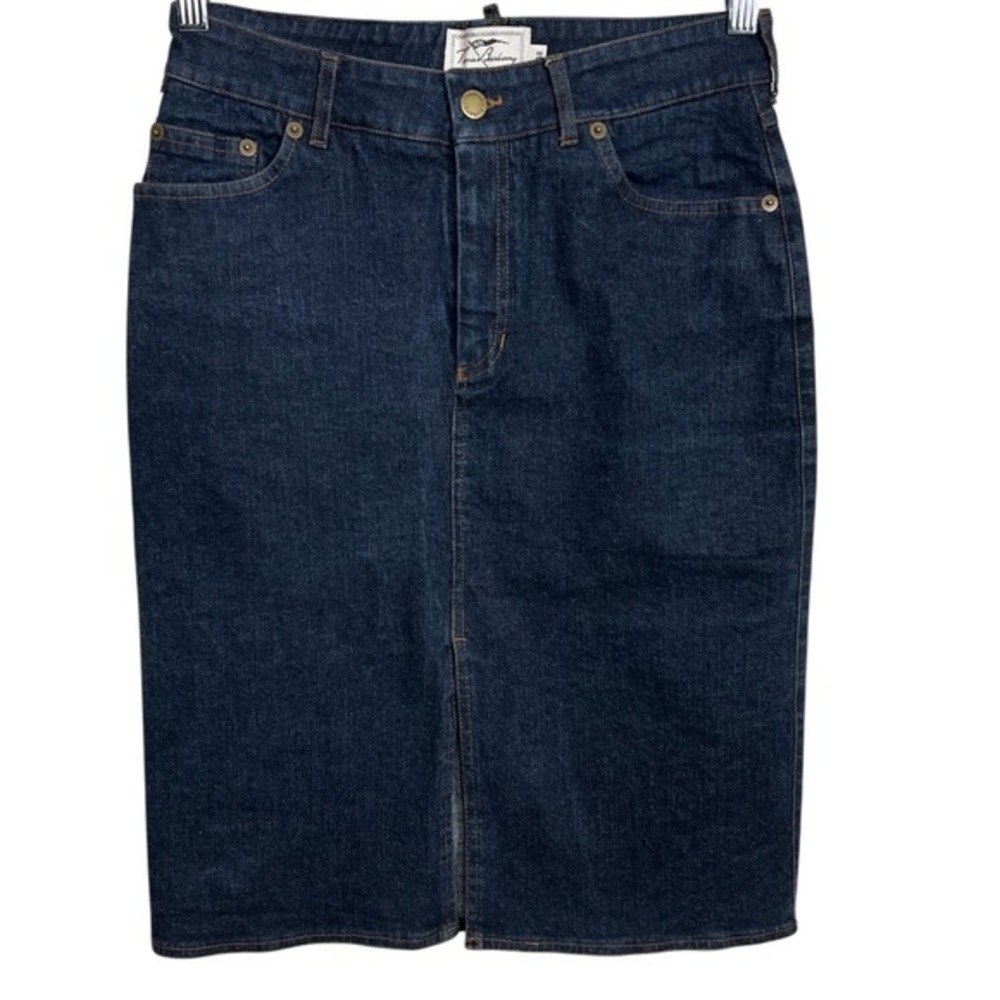 Thomas Burberry Denim Pencil Skirt Blue Size US 6 High Waist Dark Wash Classic